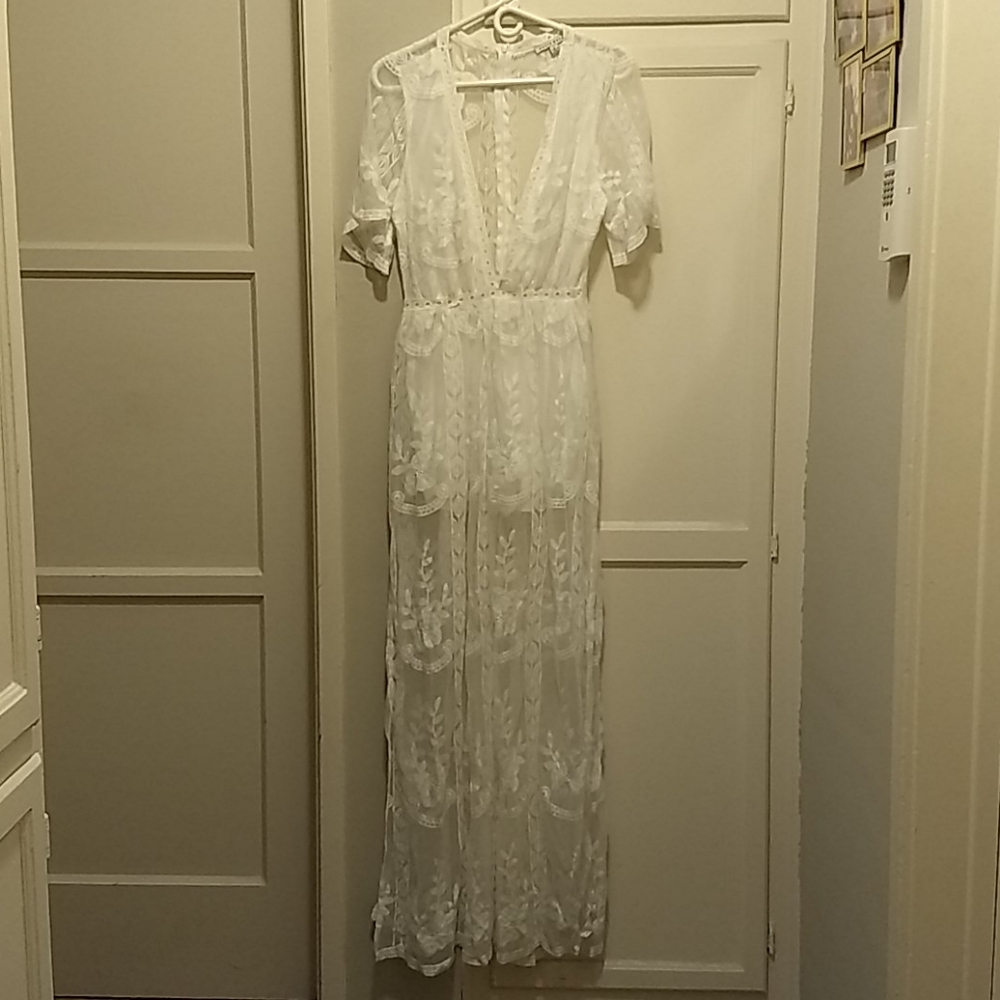 Haute Monde White Floral Sheer Dress Romper